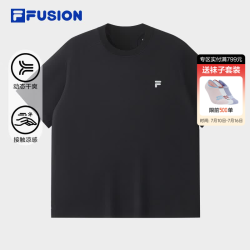 FILA FUSION斐乐潮牌男子针织短袖衫2026夏季新款凉感干爽宽松T恤 正黑色-BK