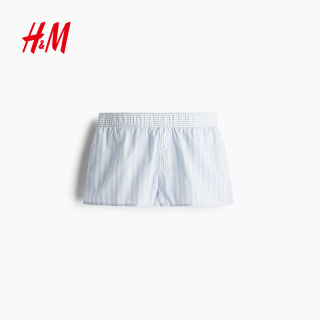 H&M H&M女装休闲裤夏季松紧腰棉质直筒宽松运动短裤1280369 浅蓝色/条纹 M 165/80