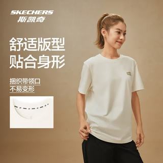 斯凯奇 男女短袖T恤 透气速干 棉花糖白 M