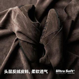 马登 真皮复古薄底德训鞋 棕色 42码 男士休闲鞋