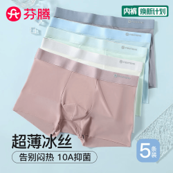 芬腾 内裤男无痕冰丝10A抑菌5条装高弹透气四角短裤平角男士 组合二 中灰/淡蓝/薄荷绿/白色/藕粉 5条 L