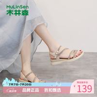 木林森 女鞋闪钻坡跟罗马凉鞋 夏季休闲运动凉鞋百搭优雅女士增高凉鞋子