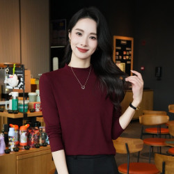 DAMMOSI秋冬半高领打底衫内外穿百搭女修身显瘦长袖T恤