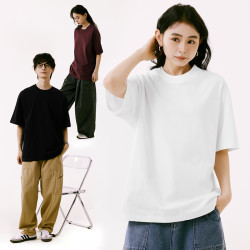 夏季230克重磅纯棉休闲短袖t恤男女同款舒适宽松圆领透气上衣半袖