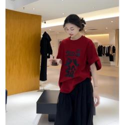 新年红色印花t恤女慵懒宽松短袖上衣2026春夏新款韩版女装设计感