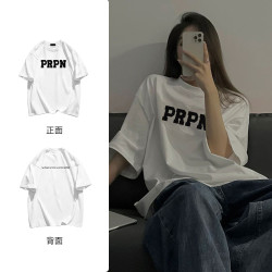PRPN纯棉韩版宽松简约印花短袖T恤女夏季新款慵懒风百搭上衣#N119