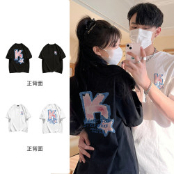 PRPN纯棉圆领美式复古设计感印花短袖T恤宽松百搭情侣装上衣#N253