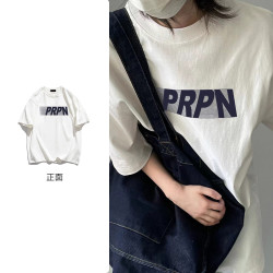 PRPN夏季新款美式潮牌纯棉短袖T恤宽松百搭小众情侣圆领上衣#N66