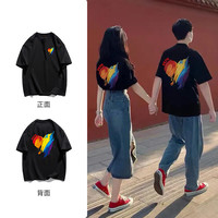 PRPN纯棉短袖t恤情侣韩版简约爱心印花宽松休闲百搭圆领上衣#N137