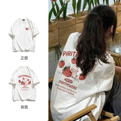 PRPN美式白色兔子印花纯棉短袖T恤女宽松韩版情侣圆领上衣#N128