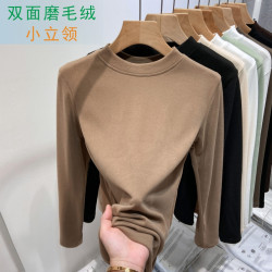 双面磨毛绒小立领气质休闲时尚百搭宽松显瘦T恤女打底衫上衣弹力