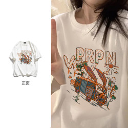 PRPN夏季新款涂鸦印花设计感纯棉短袖t恤女宽松百搭学生上衣#N133
