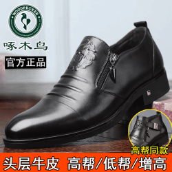 啄木鸟 男鞋2026新款头层真牛皮男士商务正装内增高休闲皮鞋拉链鞋