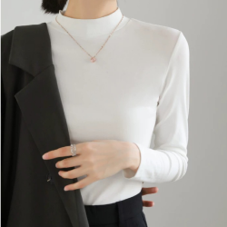 半高领长袖打底衫纯色保暖女士女款秋冬简约T恤高弹中领针织上衣