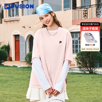 FILA FUSION斐乐潮牌多彩章昊同款情侣针织短袖2026春新款纯棉凉感T恤 快乐粉