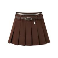 乐町 腰带百褶短裙春夏新品半身裙