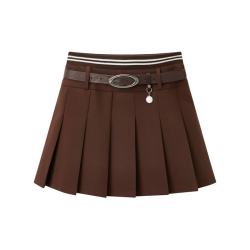 乐町 腰带百褶短裙春夏新品半身裙