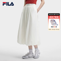 FILA 韩素希同款斐乐官方女装梭织裙2026夏新款休闲半身裙及膝花苞裙 云菇白-