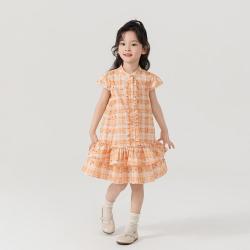 insbobo 童装女童连衣裙夏装儿童公主裙洋气时髦女孩格子裙大童衬衫裙