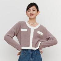乐町 小香风开衫外搭秋季针织衫短款上衣温柔毛衣外套