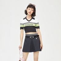 乐町 翻领字母绣V领短袖女装POLO衫夏装上衣