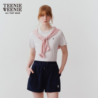 TEENIE WEENIE 小熊女装夏季休闲活力粉色棉圆领短袖白小T恤