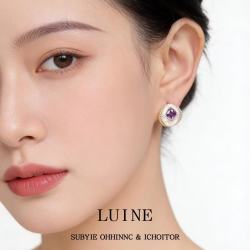 半日逅屿 时尚高级感镶嵌锆石紫色气质优雅几何曲面圆形耳钉耳饰女 7464几何锆石耳钉
