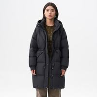 千仞岗 真五折!650+蓬松中长款加厚羽绒服女士收腰外套 魔力黑