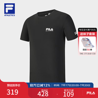 FILA 官方男子针织短袖衫2026夏新款健身运动基础防晒凉感T恤 深黑-BK