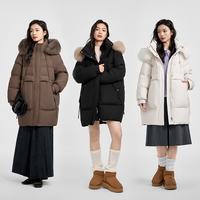 千仞岗 真五折!高充绒650+蓬松中长款女狐狸毛领连帽羽绒服