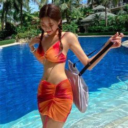 OMOM 渲染风性感露背大小胸聚拢分体裙式比基尼 YLQ89284
