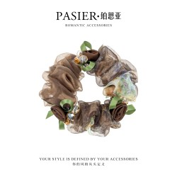 铂思亚 榛果雾纱大肠发圈女2026盘发头绳复古花朵橡皮筋发饰