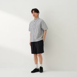 無印良品 MUJI AC17CC6S 汉麻混纺 藏青色格纹 S 男士短袖衬衫