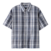 無印良品 MUJI AC17CC6S 汉麻混纺 灰色格纹 M码 男士短袖衬衫