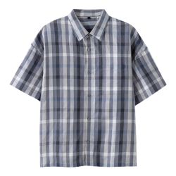 無印良品 MUJI AC17CC6S 汉麻混纺 灰色格纹 M码 男士短袖衬衫
