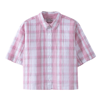 無印良品 MUJI 无印良品 BC2AEC6S 汉麻棉混纺 粉色格纹 L 女士衬衫