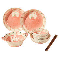 CERAMICS 草莓兔釉下彩陶瓷餐具套装 10件套