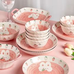 CERAMICS 草莓兔釉下彩陶瓷餐具套装 10件套
