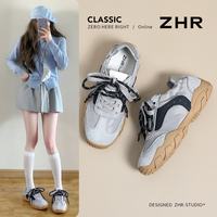则则 增高超软真皮德训鞋女夏季新款透气不累脚休闲鞋百搭轻便女鞋 蓝色 37