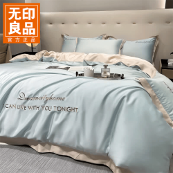 无印良品 夏季水洗真丝四件套轻奢高级感 天空蓝+奶昔白 2.0m