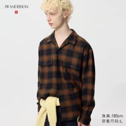 优衣库 合作款男装女装柔软棉质开领宽松格子衬衫长袖480803