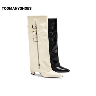 TOOMANYSHOES 厚底尖头长筒靴