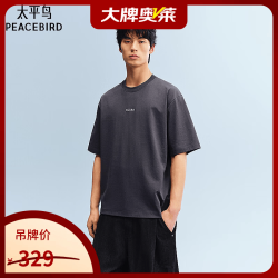 太平鸟 男装圆领解构式短袖T恤2026夏新款潮流宽松半袖刺绣体恤衫N 桑椹紫 第一批 L