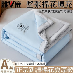 雅鹿 A类新疆棉花夏凉被可机洗水洗空调被 双拼-浅灰天蓝 150cm*200cm