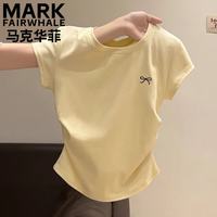 马克华菲 正肩褶皱收腰蝴蝶结 黄色 2XL 女士T恤