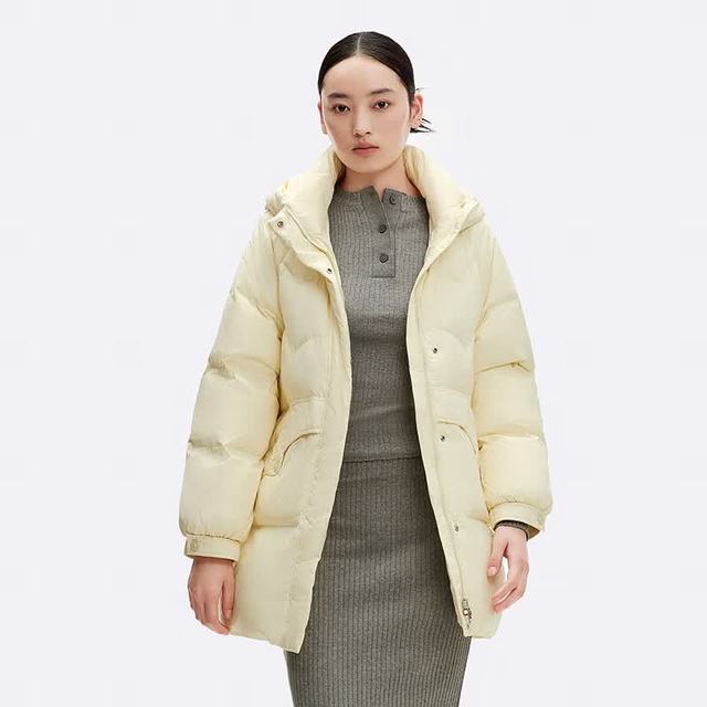 千仞岗 秋冬季羽绒服中长款美拉德色系连帽外套女士百搭休闲保暖防寒服 奶油白 M (165)