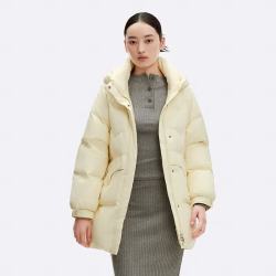 千仞岗 秋冬季羽绒服中长款美拉德色系连帽外套女士百搭休闲保暖防寒服 奶油白 M (165)