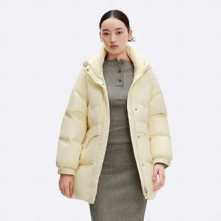 千仞岗 秋冬季羽绒服中长款美拉德色系连帽外套女士百搭休闲保暖防寒服 奶油白 M (165)