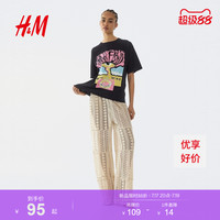 H&M HM女装T恤2026夏季新款文艺复古穿搭乐队印花宽松圆领短袖1314589
