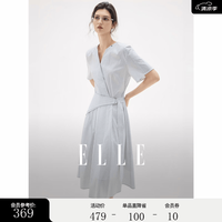 ELLE 法式高级感条纹v领连衣裙女2026夏季新款不对称独特a字裙子 条纹 M
